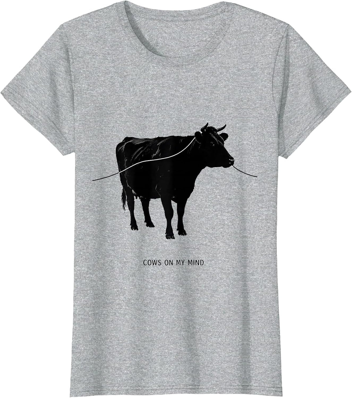 Cows On My Mind Funny Cow Lover Animal Print Novelty T-Shirt - Heather Grey