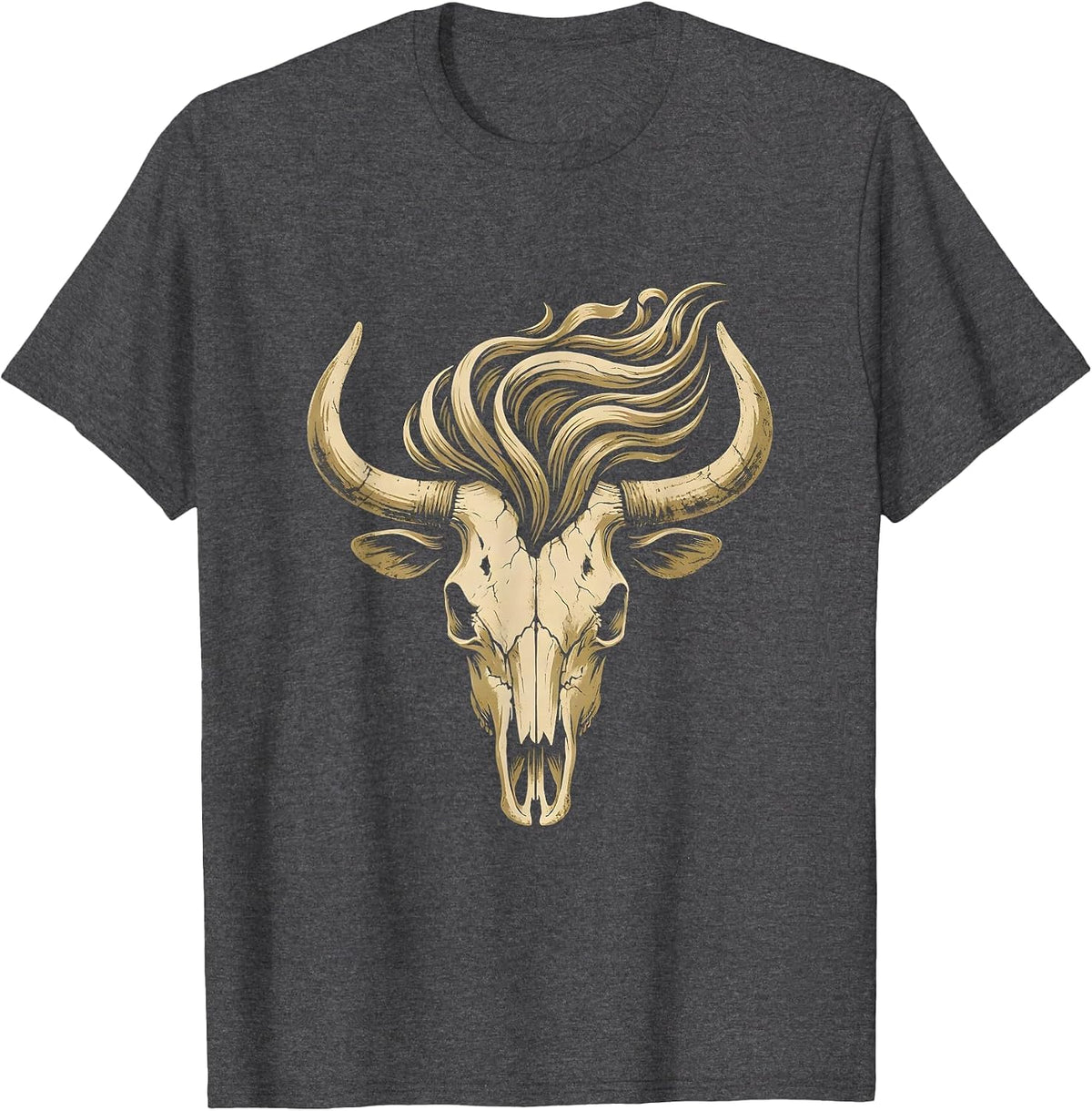 Wild Horse Flowing Mane Rodeo Graphic Design T-Shirt - Dark Heather Grey