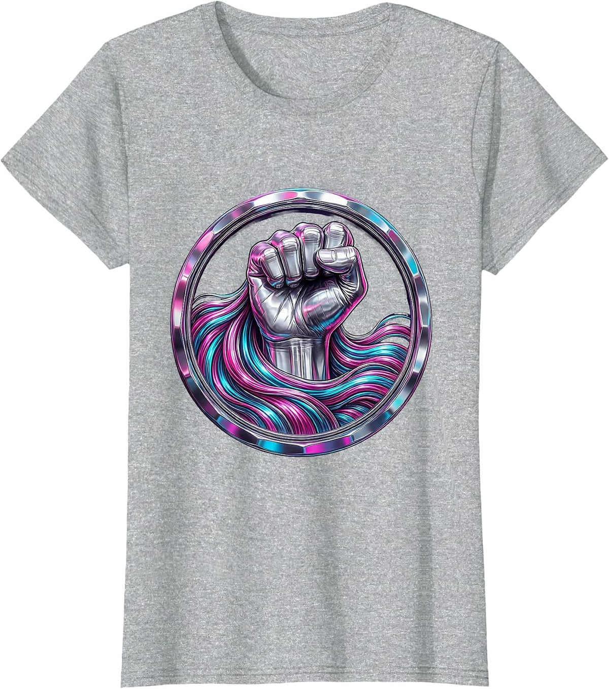 80s Rock Hand Long Hair Graphic Tee T-Shirt - Heather Grey