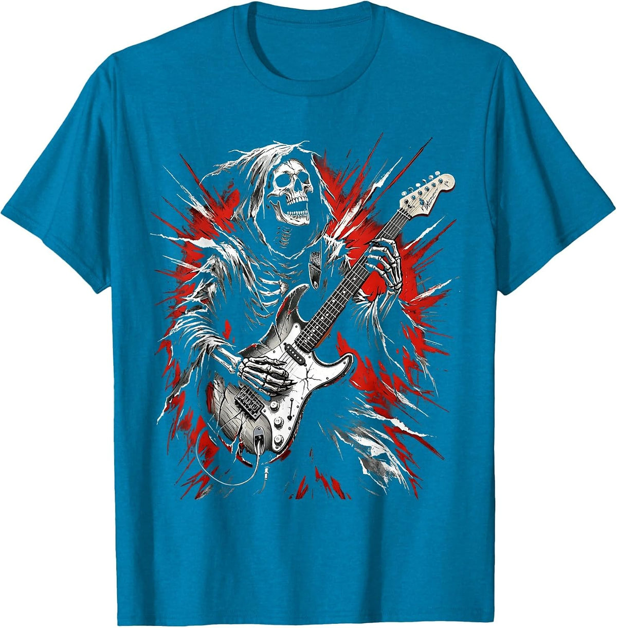 Grim Reaper Guitar Solo Heavy Metal Graphic T-Shirt - Sapphire Blue