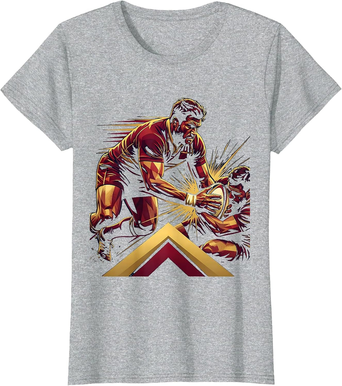 Rugby Player Breaking Tackle Graphic Tee T-Shirt - Heather Grey