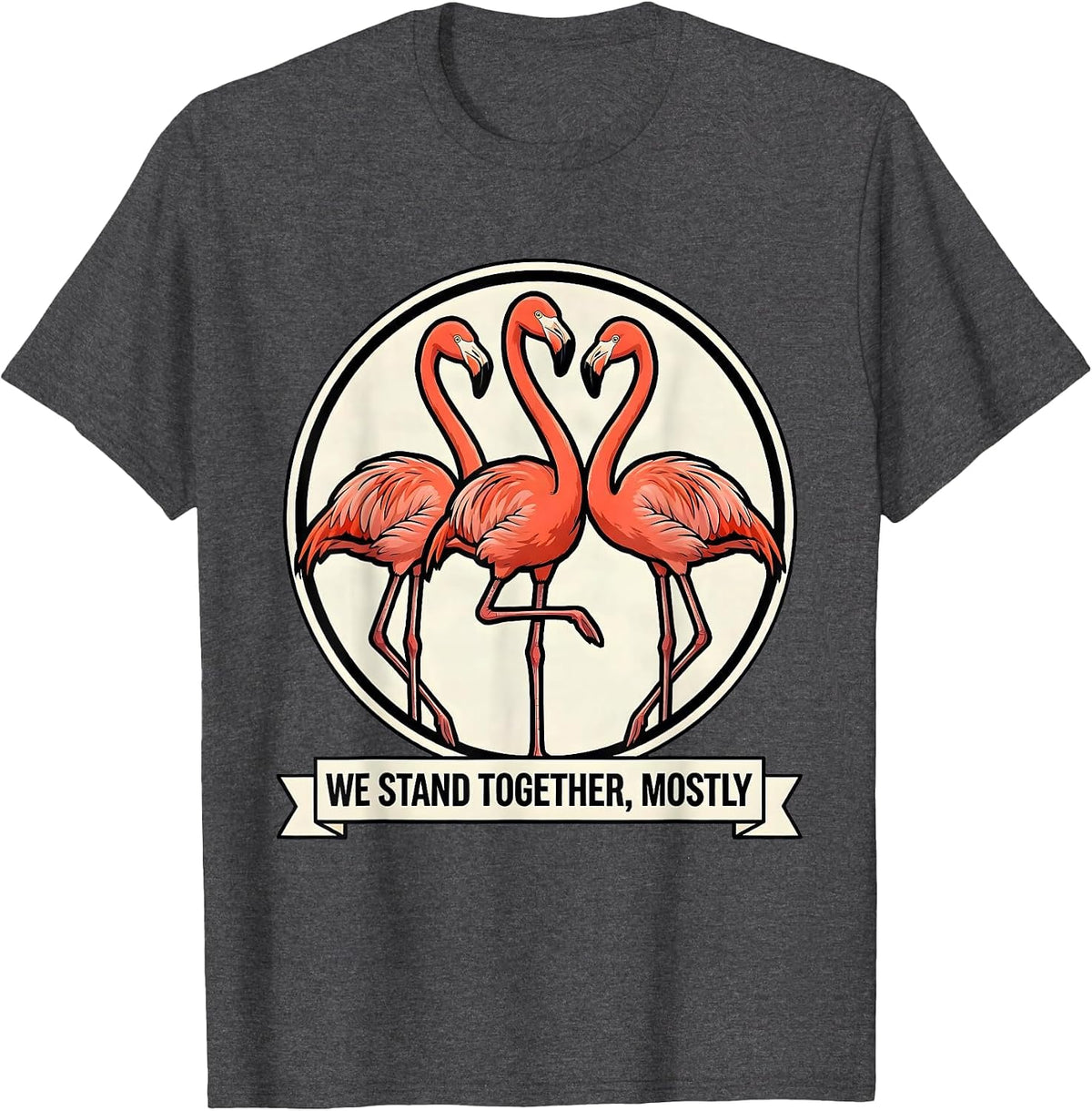 We Stand Together, Mostly Funny Flamingo Humor Novelty Gift T-Shirt - Dark Heather Grey