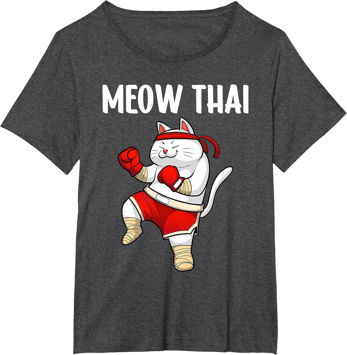 Funny Meow Thai Design for Men Women Muay Thai Boxing Lovers T-Shirt - Dark Heather Grey
