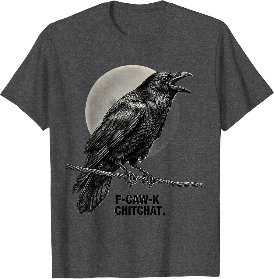 Men's F-Caw-K Chitchat Crosshatch Etching Gothic Dark Humor Crow T-Shirt - Dark Heather Grey
