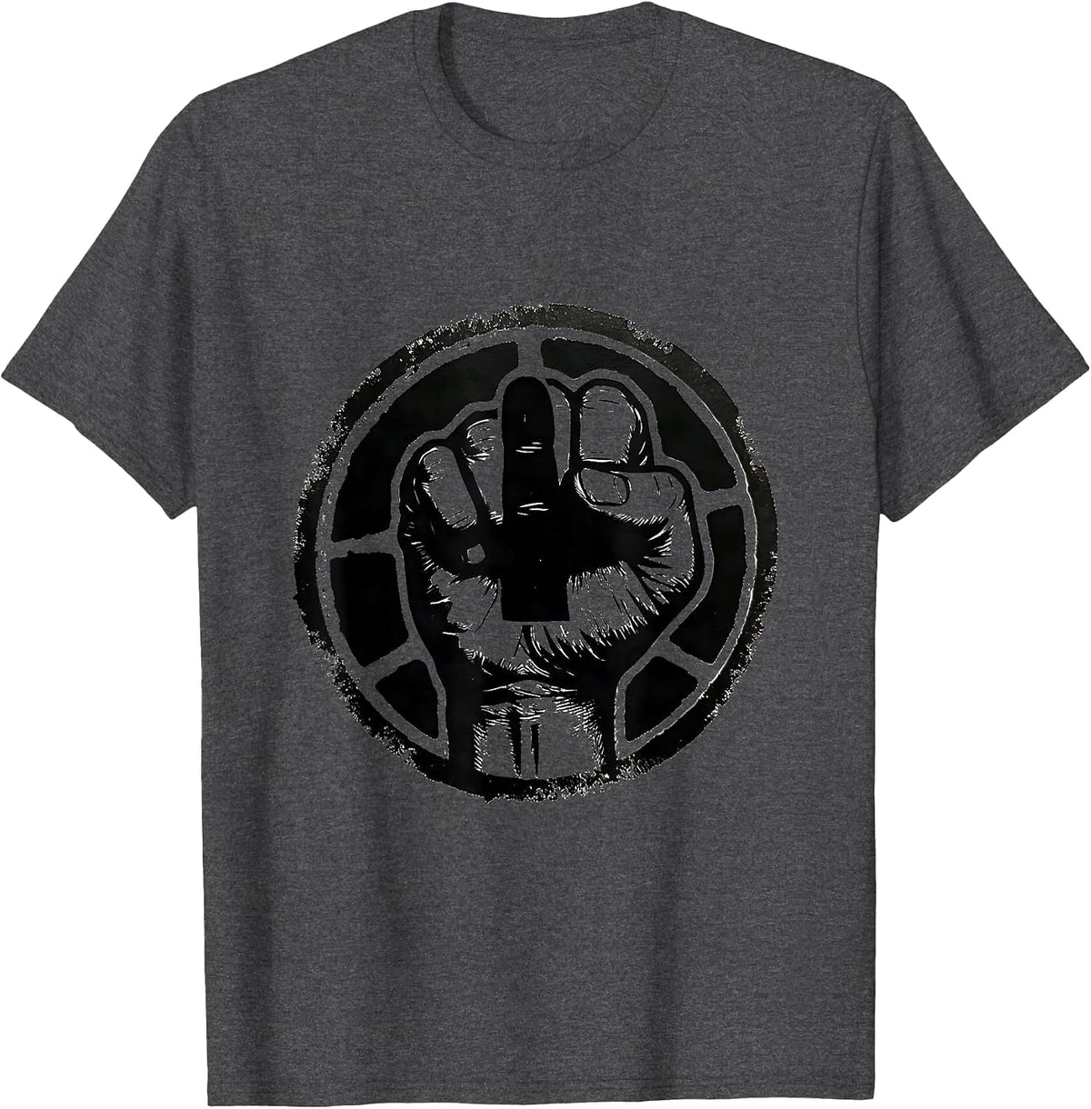 Middle Finger Hand Stamp Funny Offensive Humor T-Shirt - Dark Heather Grey