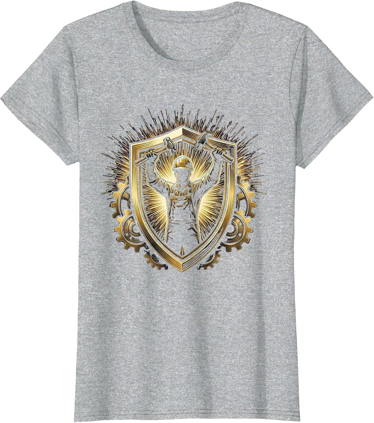 Steel Worker Silhouette Industrial Patriotic Design T-Shirt - Heather Grey