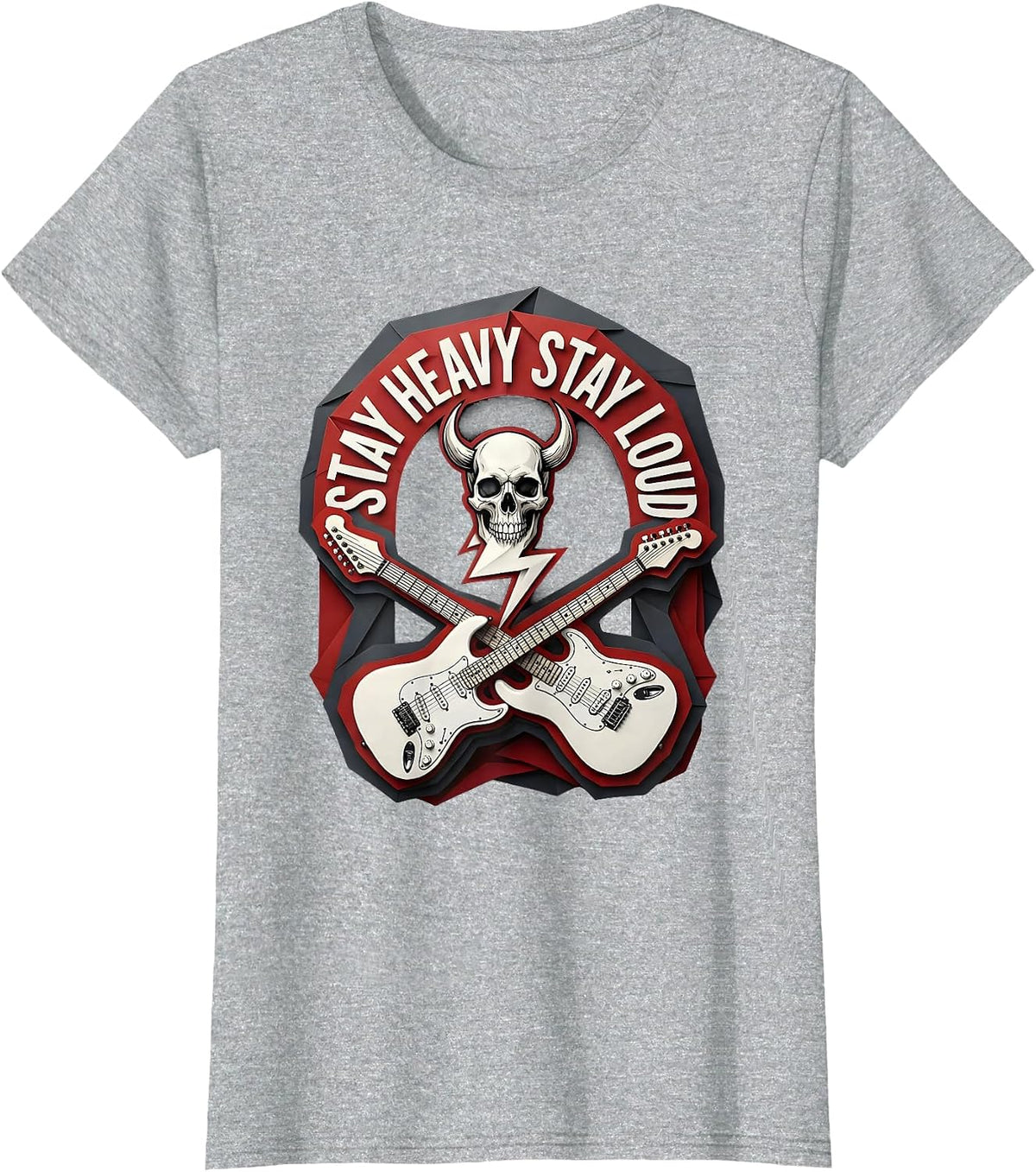 Stay Heavy Stay Loud Metal Music Design T-Shirt - Heather Grey
