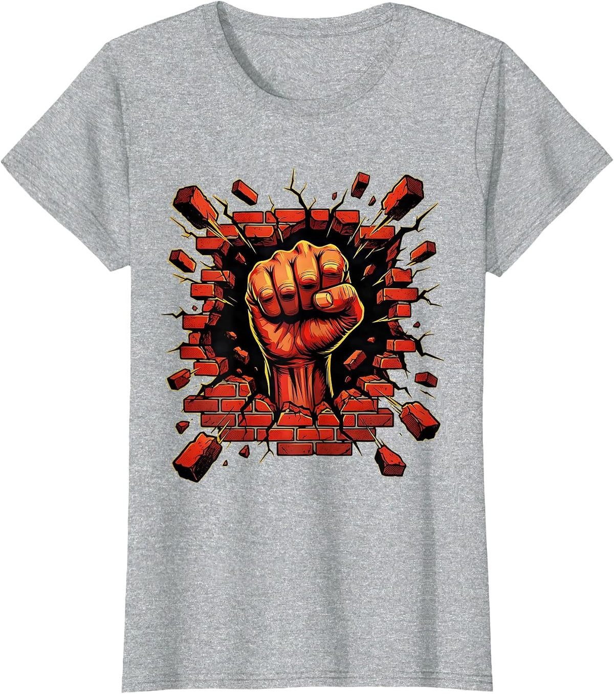 Equal Rights Labor Day Fist Through Brick Wall T-Shirt - Heather Grey