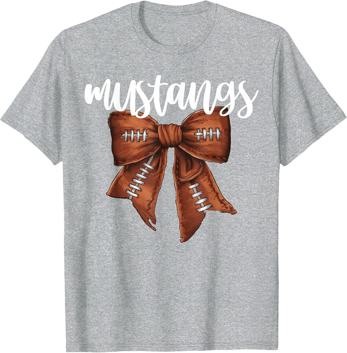 Mustangs Football Bow School Spirit Team Mascot Game Night T-Shirt - Heather Grey