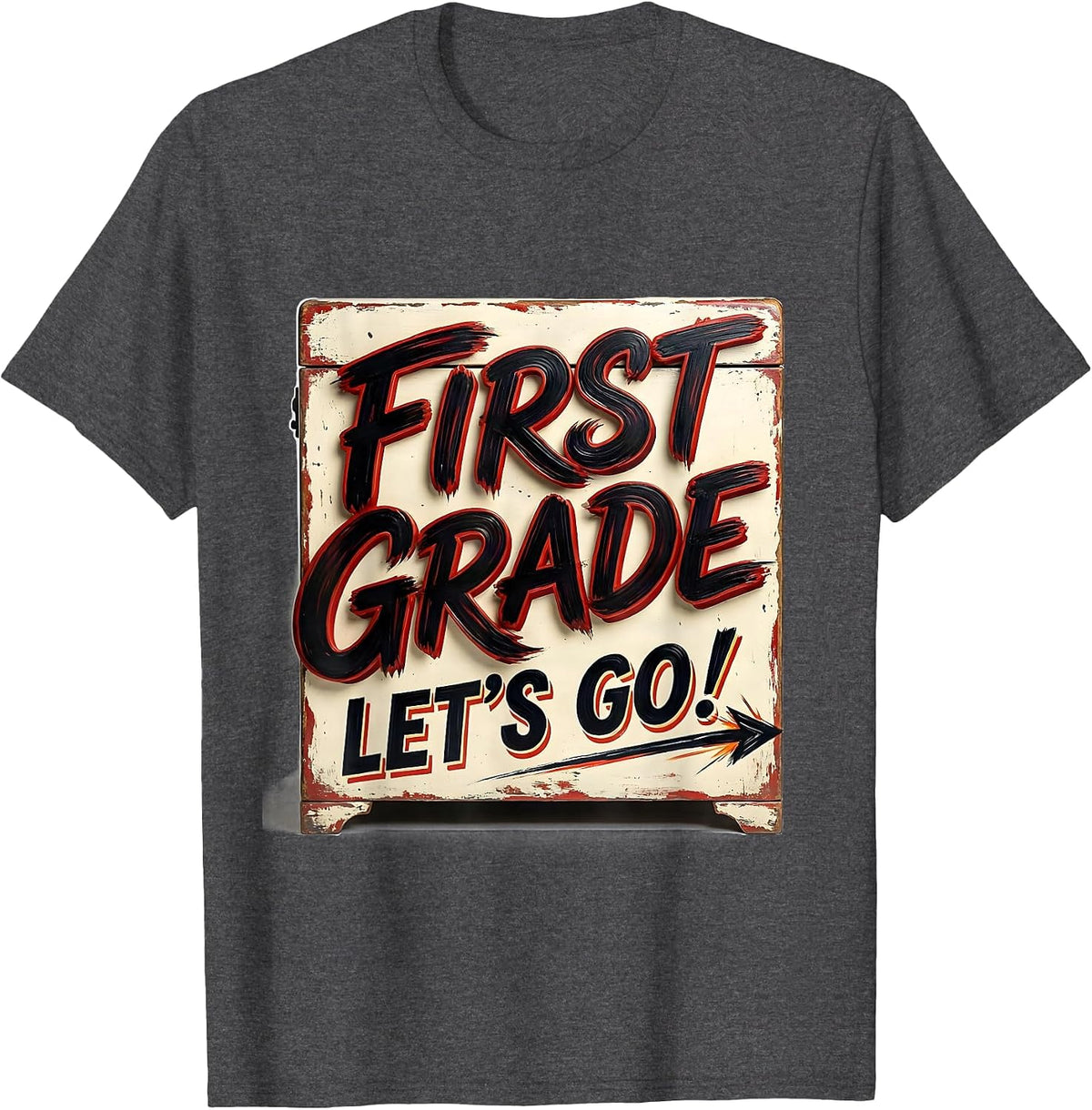 Men's First Grade Let's Go Cheerful Back to School Teacher Student T-Shirt - Dark Heather Grey