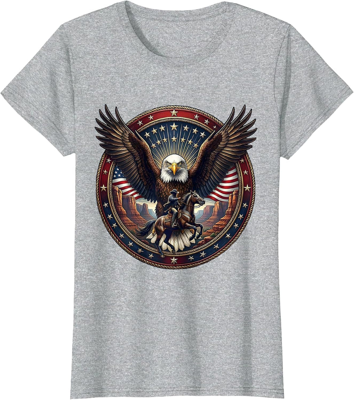 Cowboy Riding Through Canyon Dust Western Art T-Shirt - Heather Grey