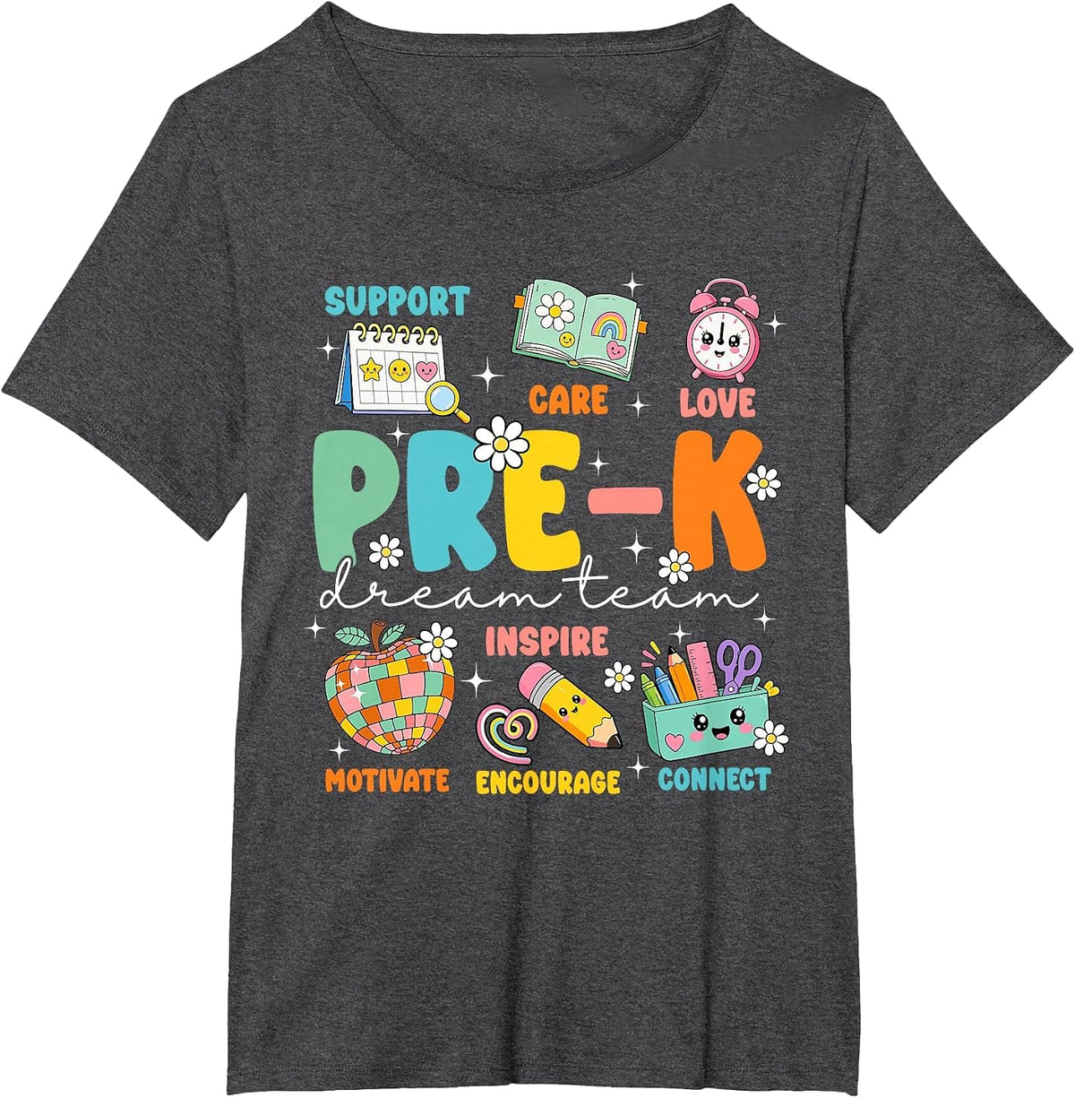 Team PreK Teacher Preschool Back to School Care Love Support T-Shirt - Dark Heather Grey