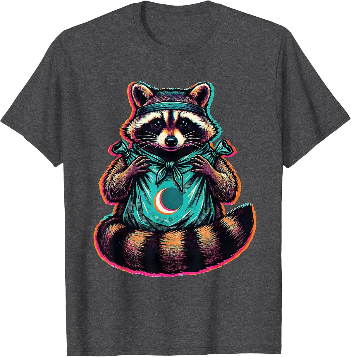 Men's Trash Panda Raccoon Risograph Meme Humor T-Shirt - Dark Heather Grey