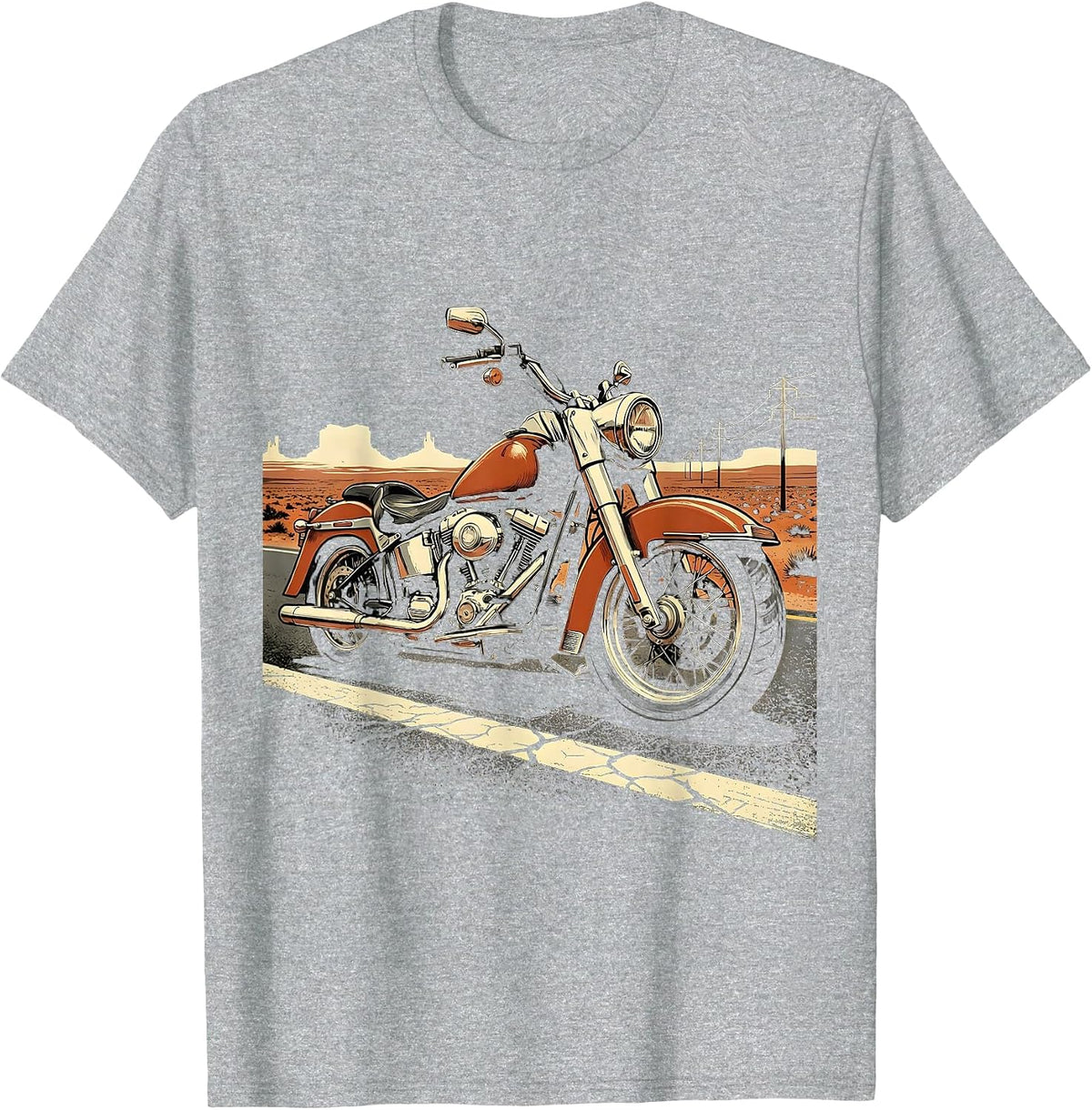 Men's Vintage Motorcycle Route 66 Classic Biker Graphic T-Shirt - Heather Grey