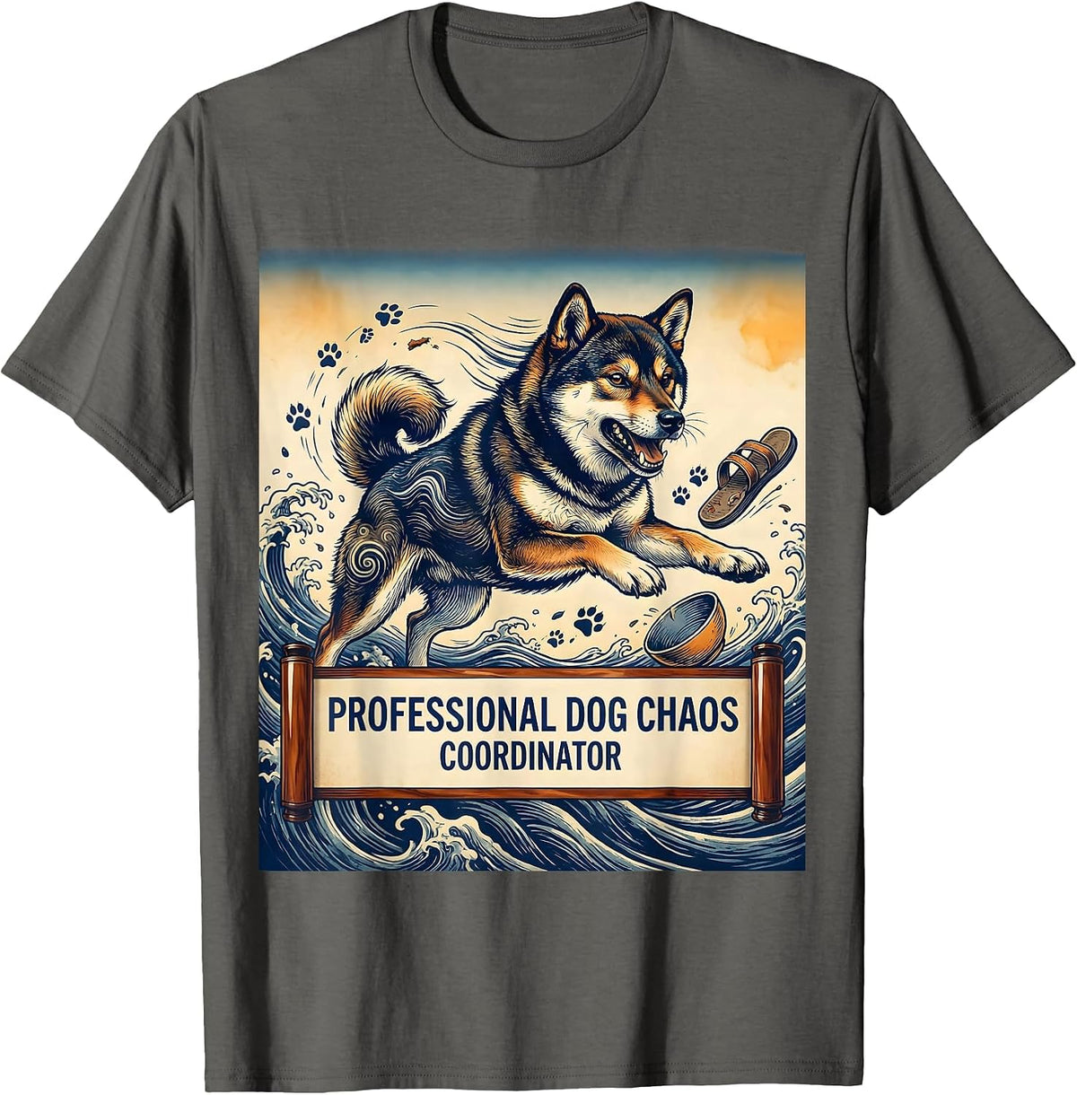 Professional Dog Chaos Coordinator Crazy Dog Design T-Shirt - Asphalt Grey