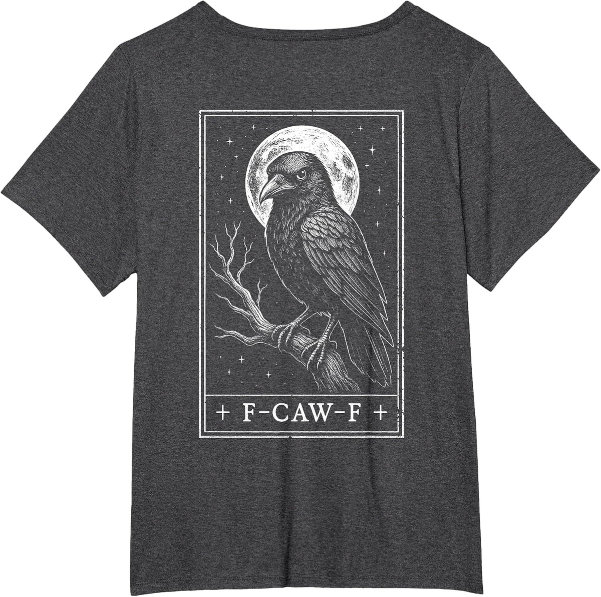 F-CAW-F Crow Tarot Card Funny Halloween Vintage On Back T-Shirt - Dark Heather Grey
