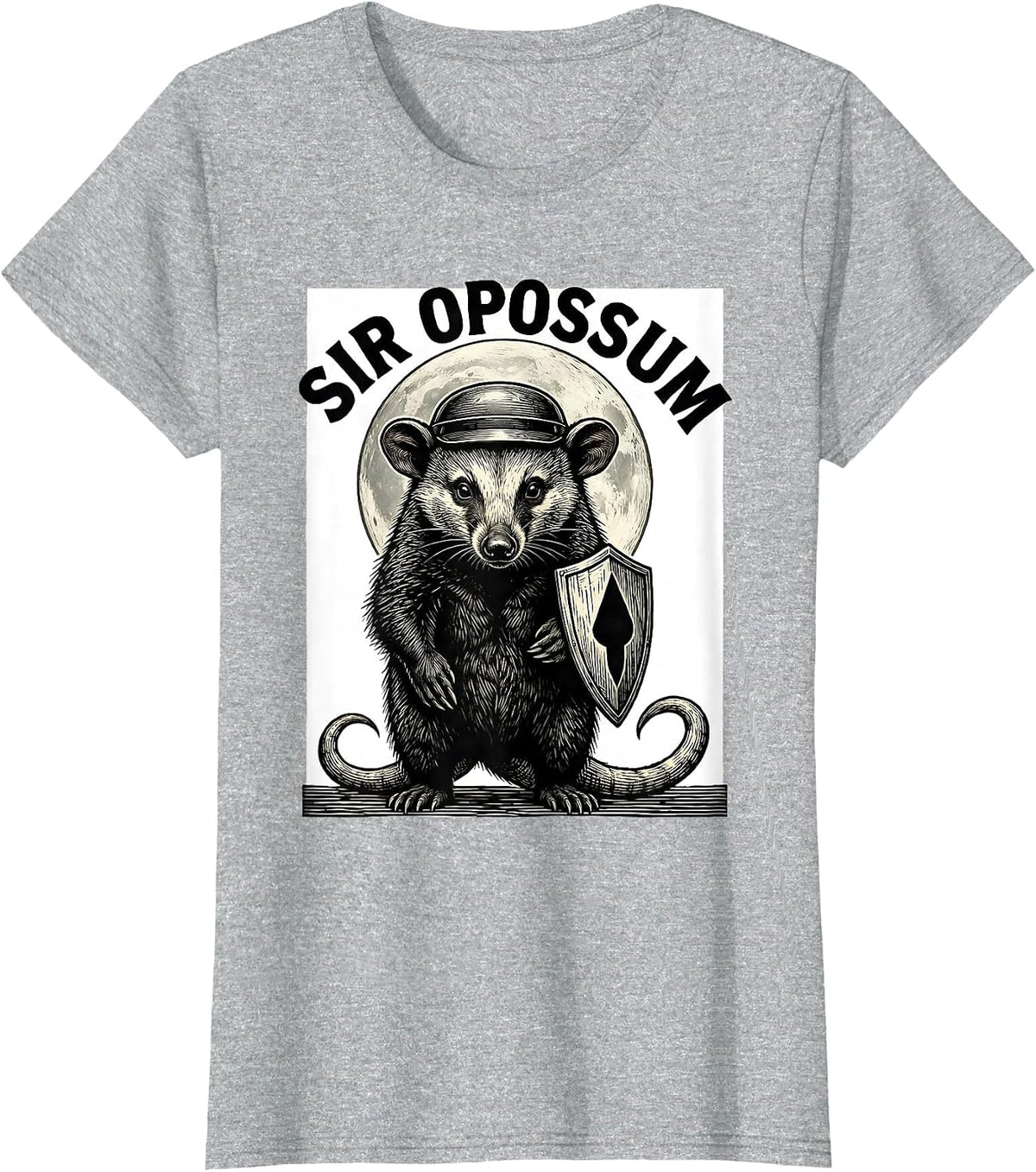 Women's Sir Opossum Whimsical Spooky Halloween Moon Novelty T-Shirt - Heather Grey