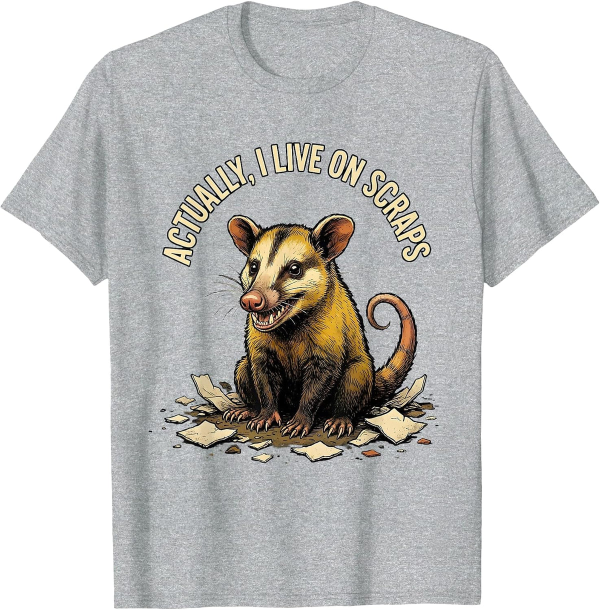 Men's Actually I Live On Scraps Funny Opossum Meme Animal Lover T-Shirt - Heather Grey