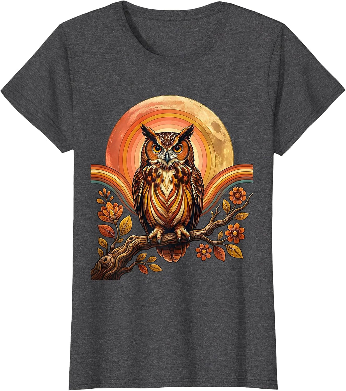 Women's Mexico Owl Moon Night Perched Branch Design T-Shirt - Dark Heather Grey