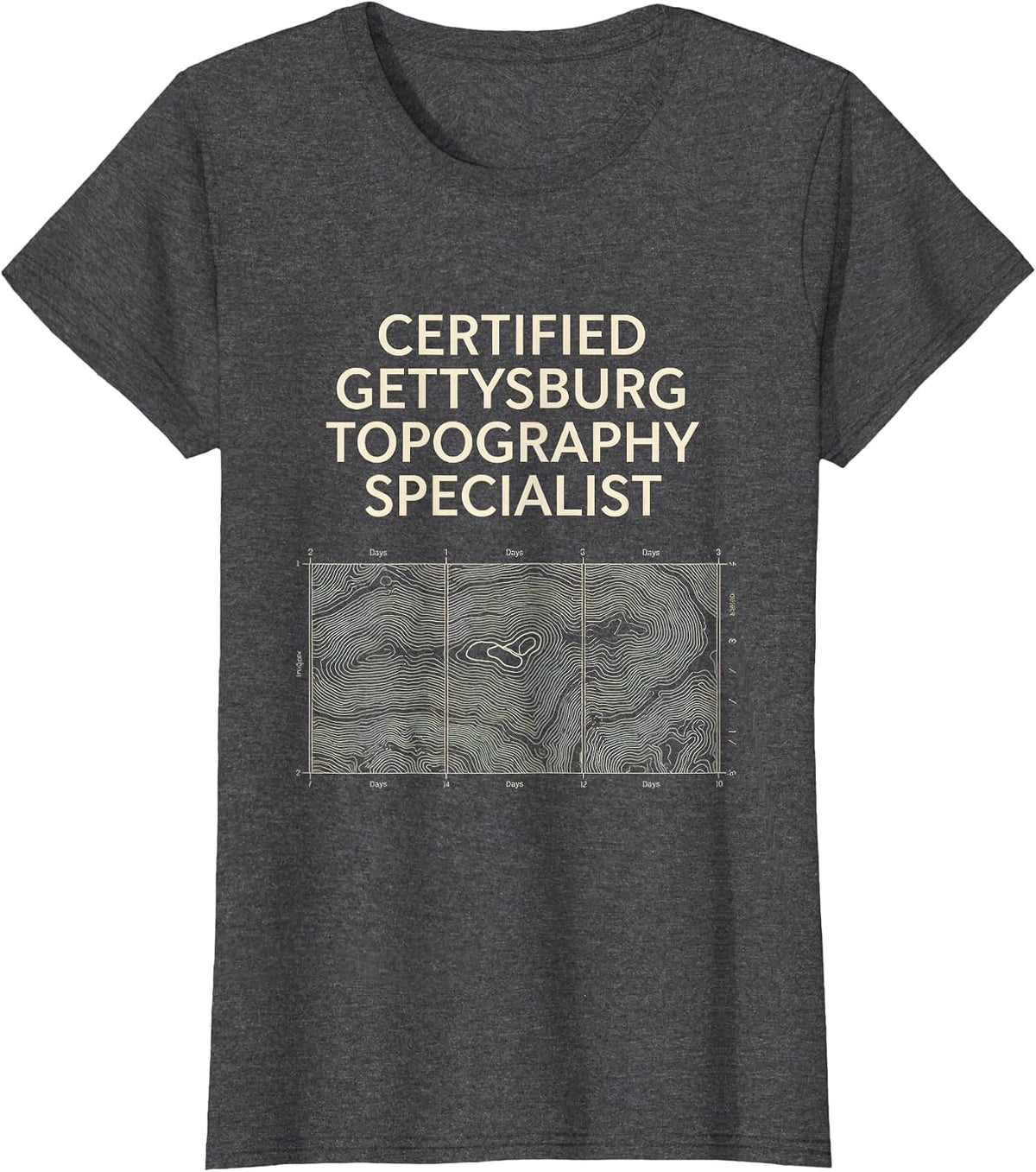 Women's Certified Gettysburg Topography Specialist History Teacher T-Shirt - Dark Heather Grey