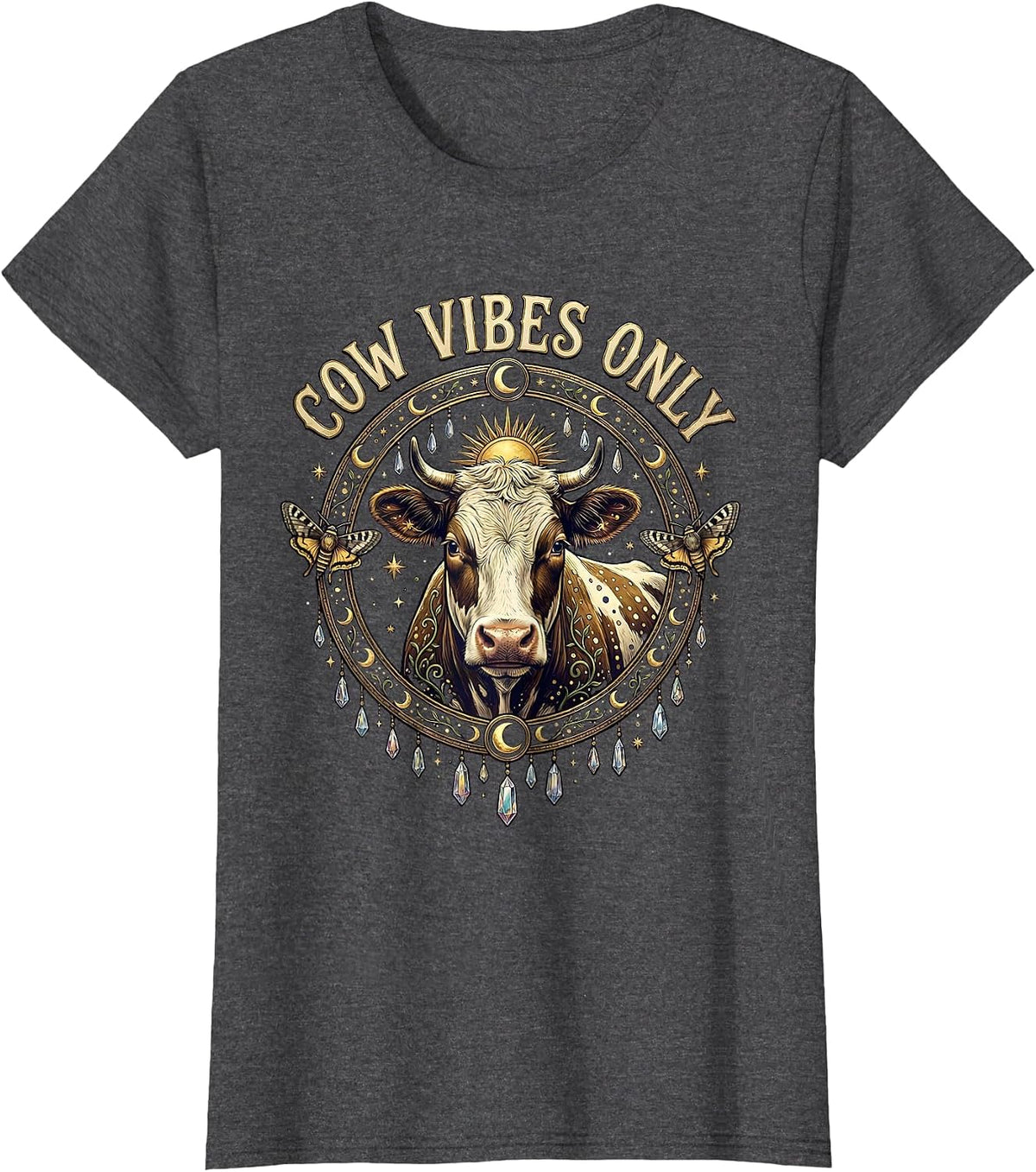 Women's Cow Vibes Only Funny Cattle Lover Design T-Shirt - Dark Heather Grey