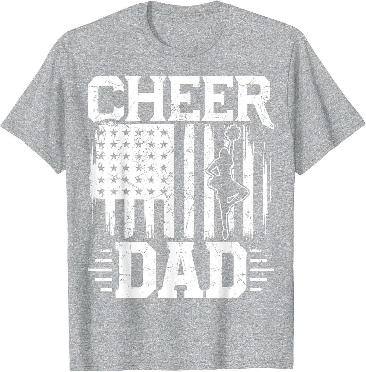 Cheer Dad - Cheerleading Dad USA Flag July 4th Cheerleader T-Shirt - Heather Grey