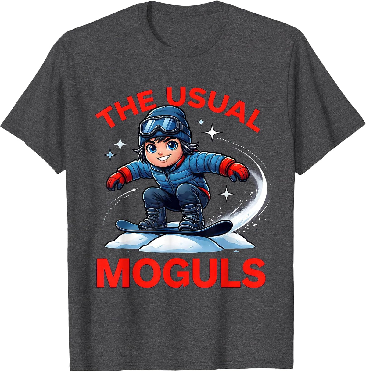 THE USUAL MOGULS Funny Snowboarder Skiing Snow Season T-Shirt - Dark Heather Grey