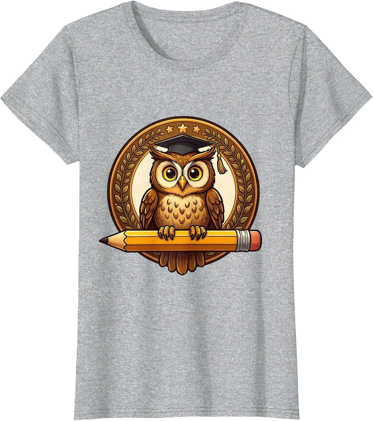 Women's First Grade Teacher Owl Graduation Cap Pencil T-Shirt - Heather Grey