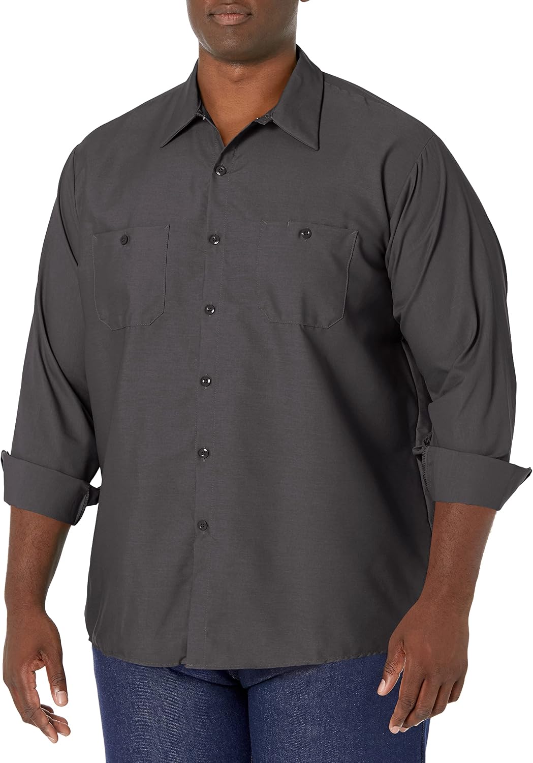 Red Kap Men's Long Sleeve Industrial Work Shirt | Moisture Wicking Button Up, Wrinkle Resistance Fights Fading & Stains -