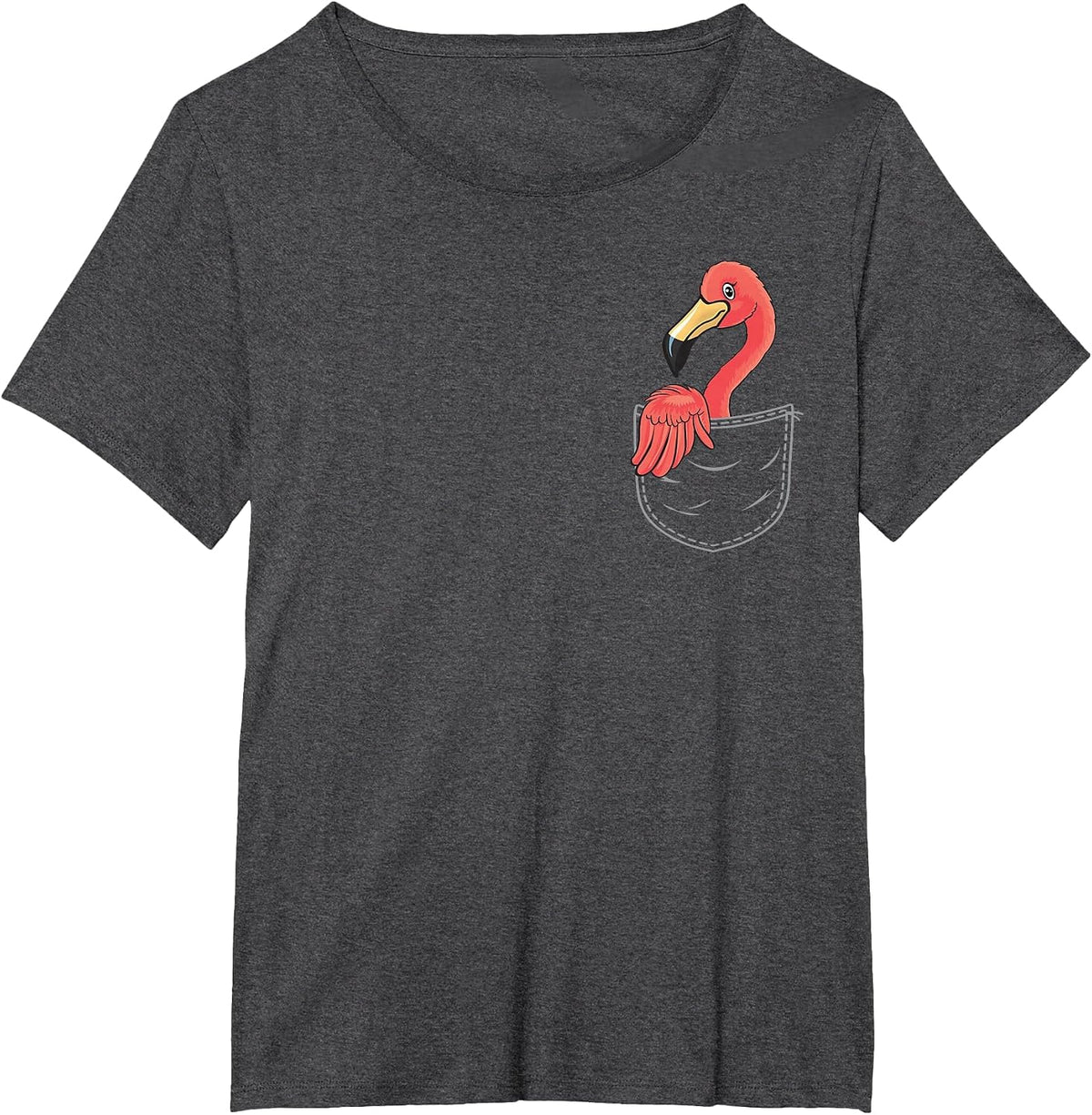 Flamingo in Breast Pocket Pink Bird Bag Funny T-Shirt - Dark Heather Grey