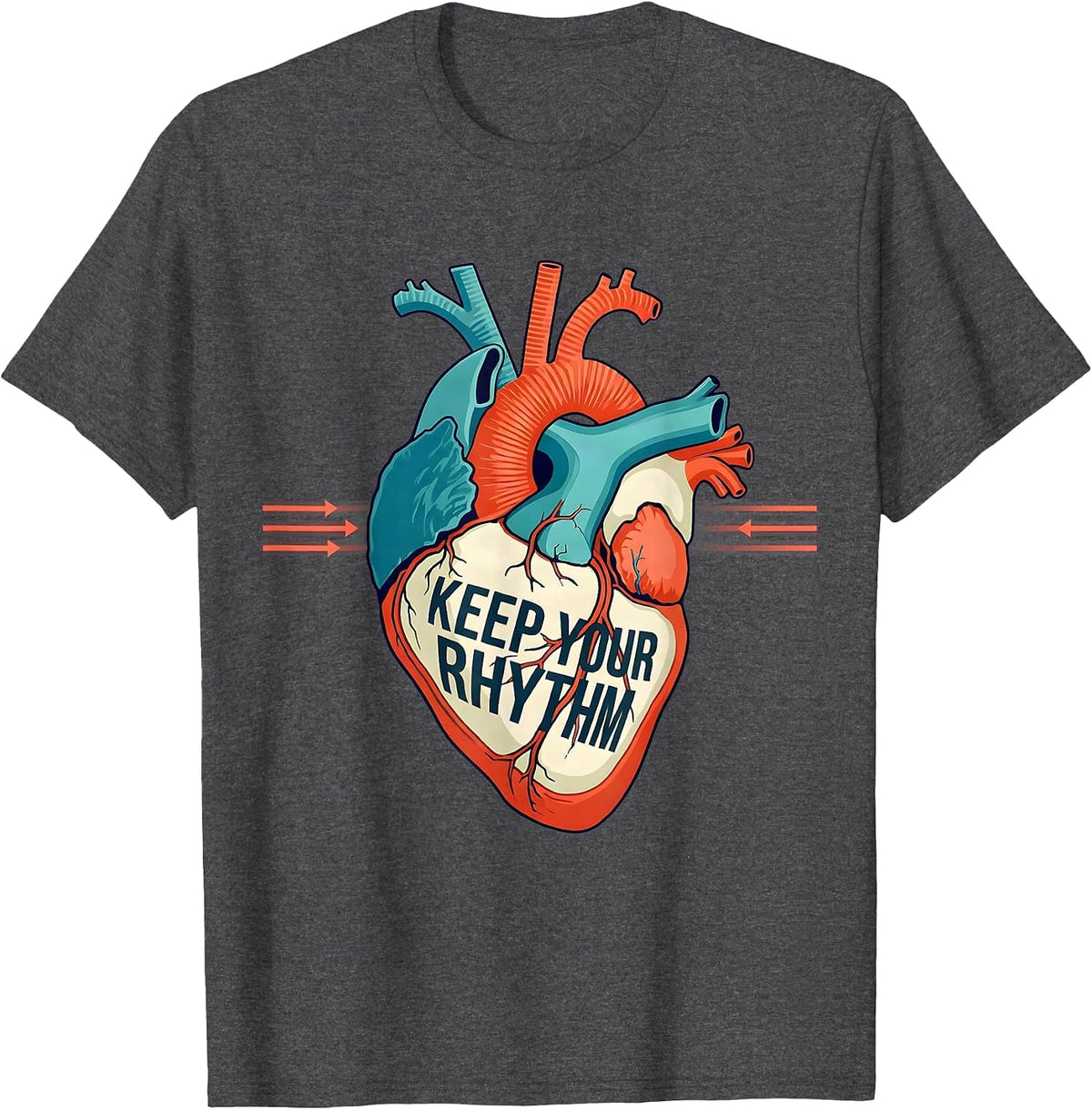 Men's Keep Your Rhythm Flat Vector Anatomical Cardiac Nurse Heart T-Shirt - Dark Heather Grey