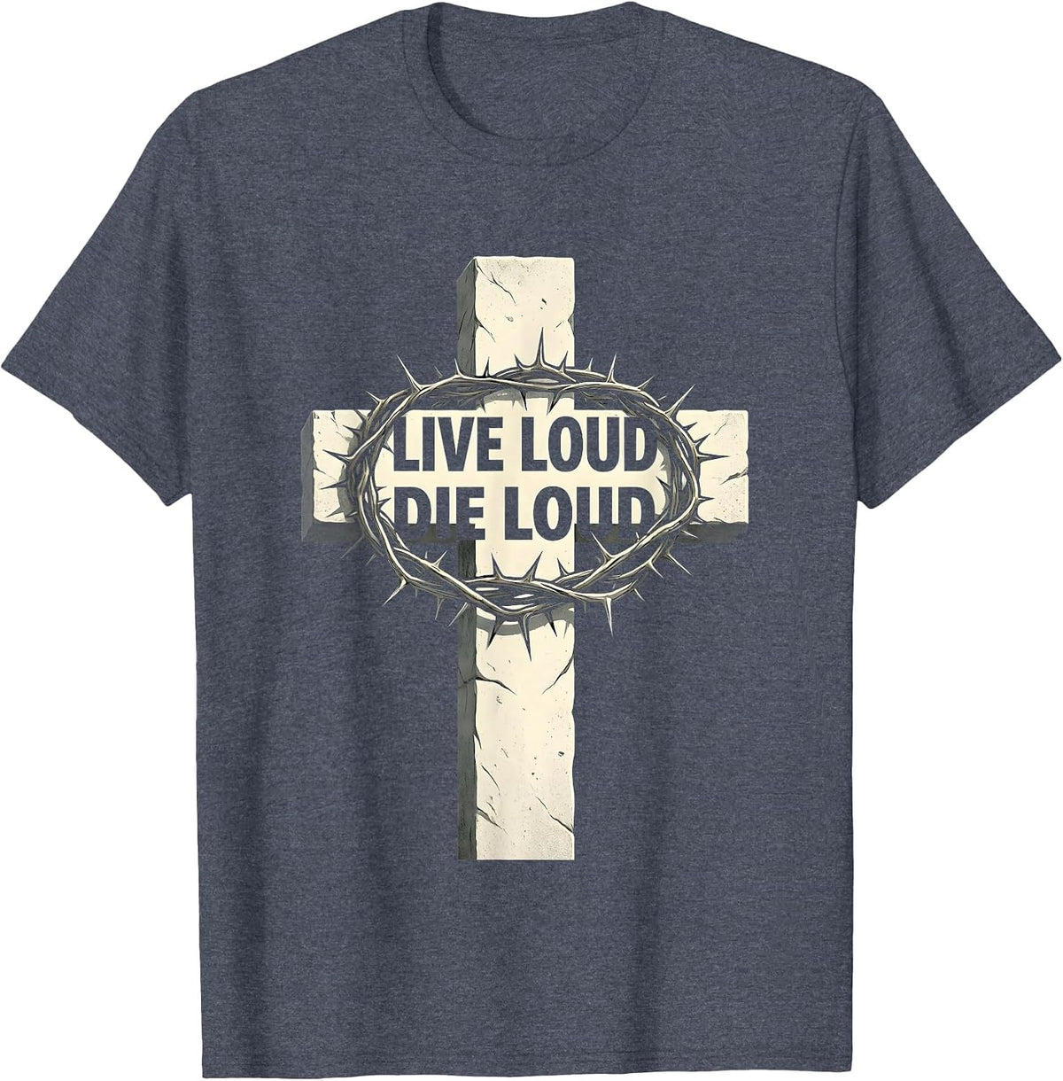 Live Loud Die Loud Heavy Metal Graphic Design T-Shirt - Heather Blue