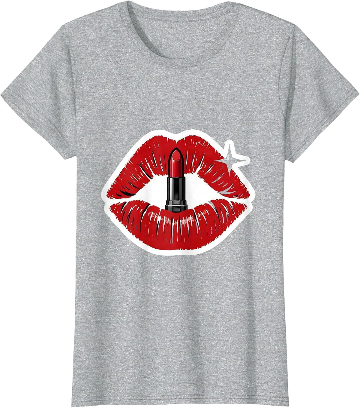 Bitten Lipstick Kiss Sexy Flirty Party Novelty T-Shirt - Heather Grey