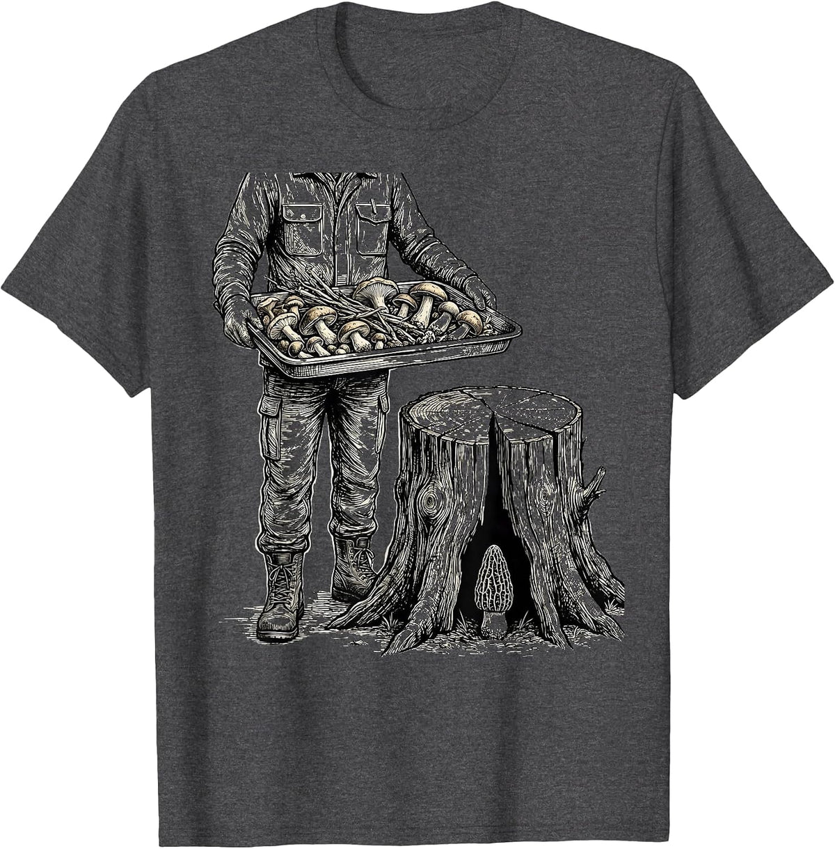 Men's Forager Mushroom Hunting Morel Hunter Humor Gift T-Shirt - Dark Heather Grey