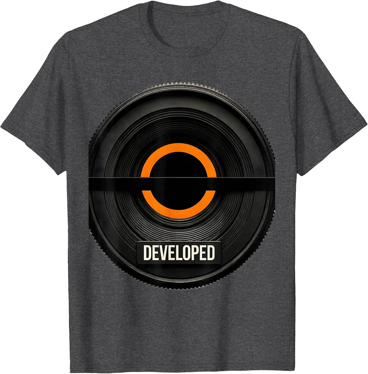 Men's Developed Brutalist Graphic Photography Hobbyist Camera T-Shirt - Dark Heather Grey