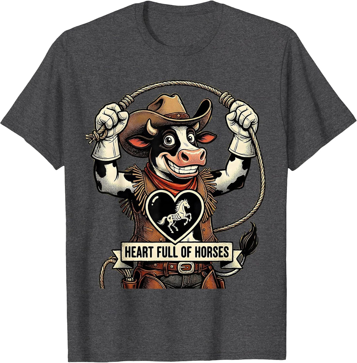 Heart Full of Horses Cowgirl Graphic Design T-Shirt - Dark Heather Grey