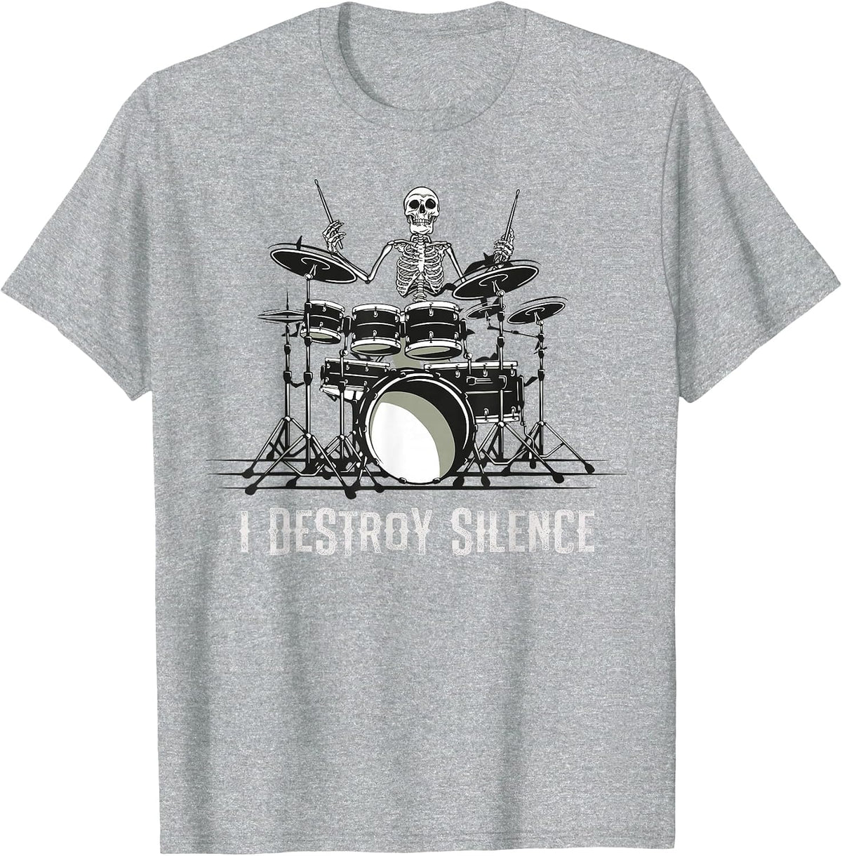 Skeleton Drummer Skull Drum Set Metal Rock Band T-Shirt - Heather Grey