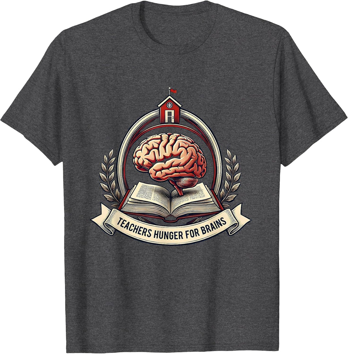 Men's Teachers Hunger For Brains Funny Zombie Teacher Halloween T-Shirt - Dark Heather Grey