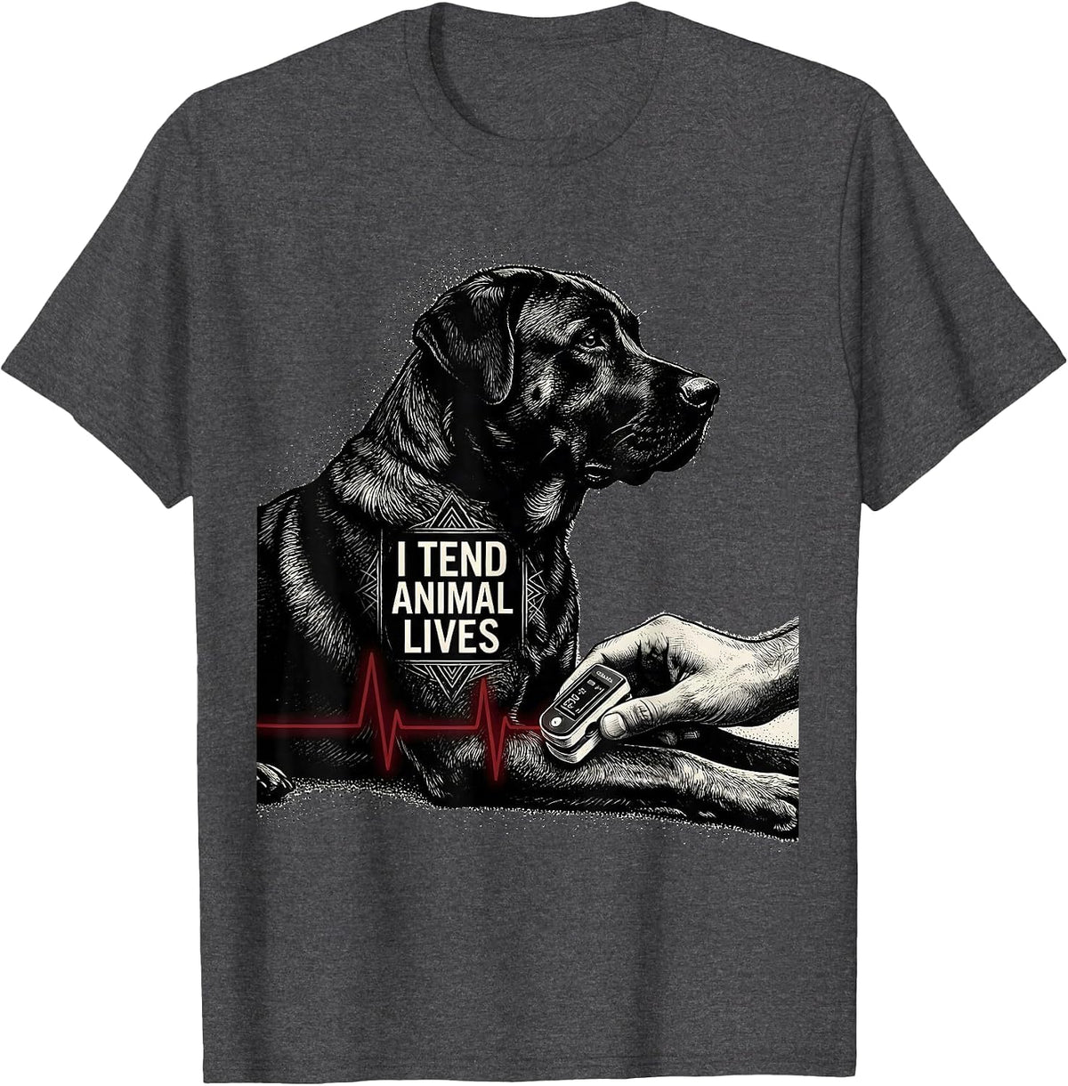 Men's I Tend Animal Lives Blackwork Dotwork Vet Tech Veterinary T-Shirt - Dark Heather Grey