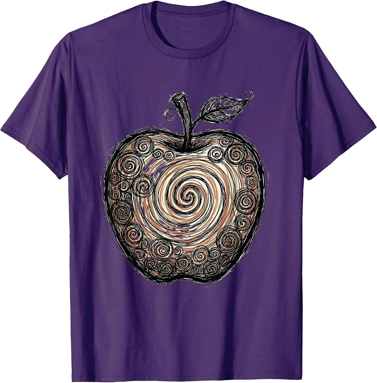 Men's Art Teacher Colorful Paint Swirl Apple Graphic T-Shirt - Purple