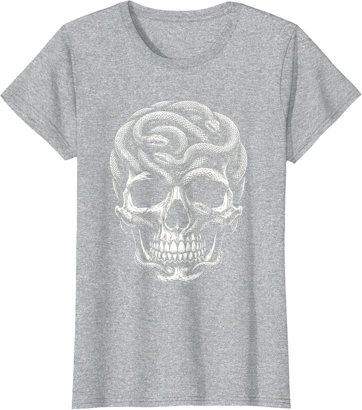 Women's Serpent Skull Intertwined Snake Gothic Art T-Shirt - Heather Grey