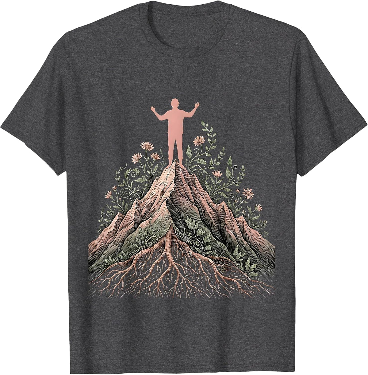 Suicide Prevention Mountain Summit Strength Design T-Shirt - Dark Heather Grey