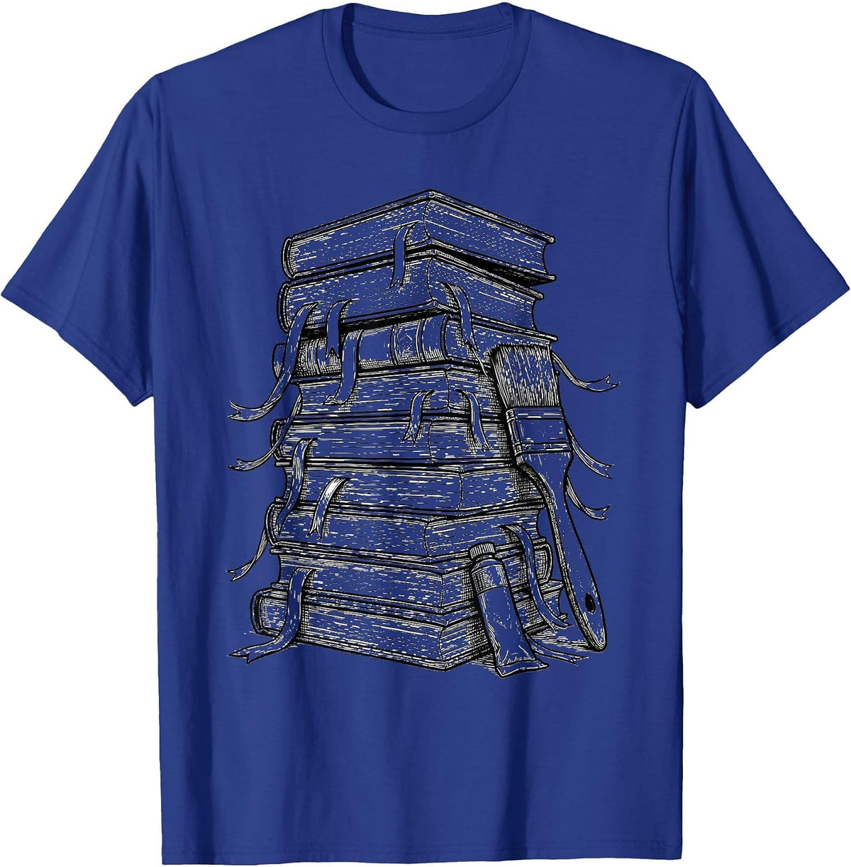 Men's Art Teacher Stacked Books Illustration Gift T-Shirt - Royal Blue