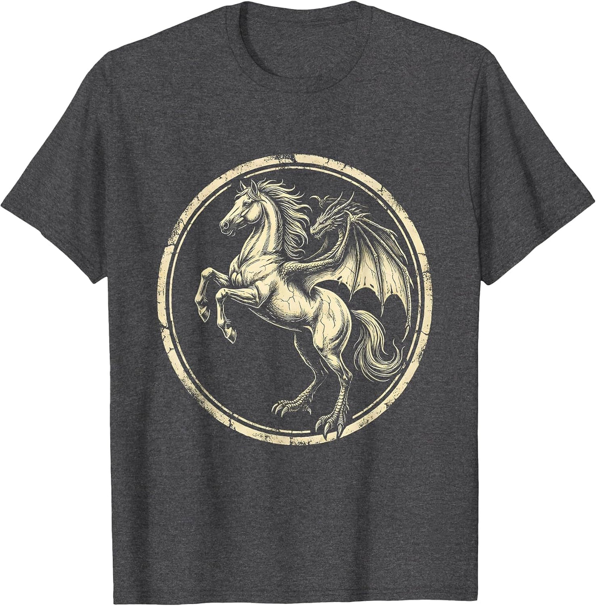 Horse Shadow Dragon Silhouette Graphic T-Shirt - Dark Heather Grey