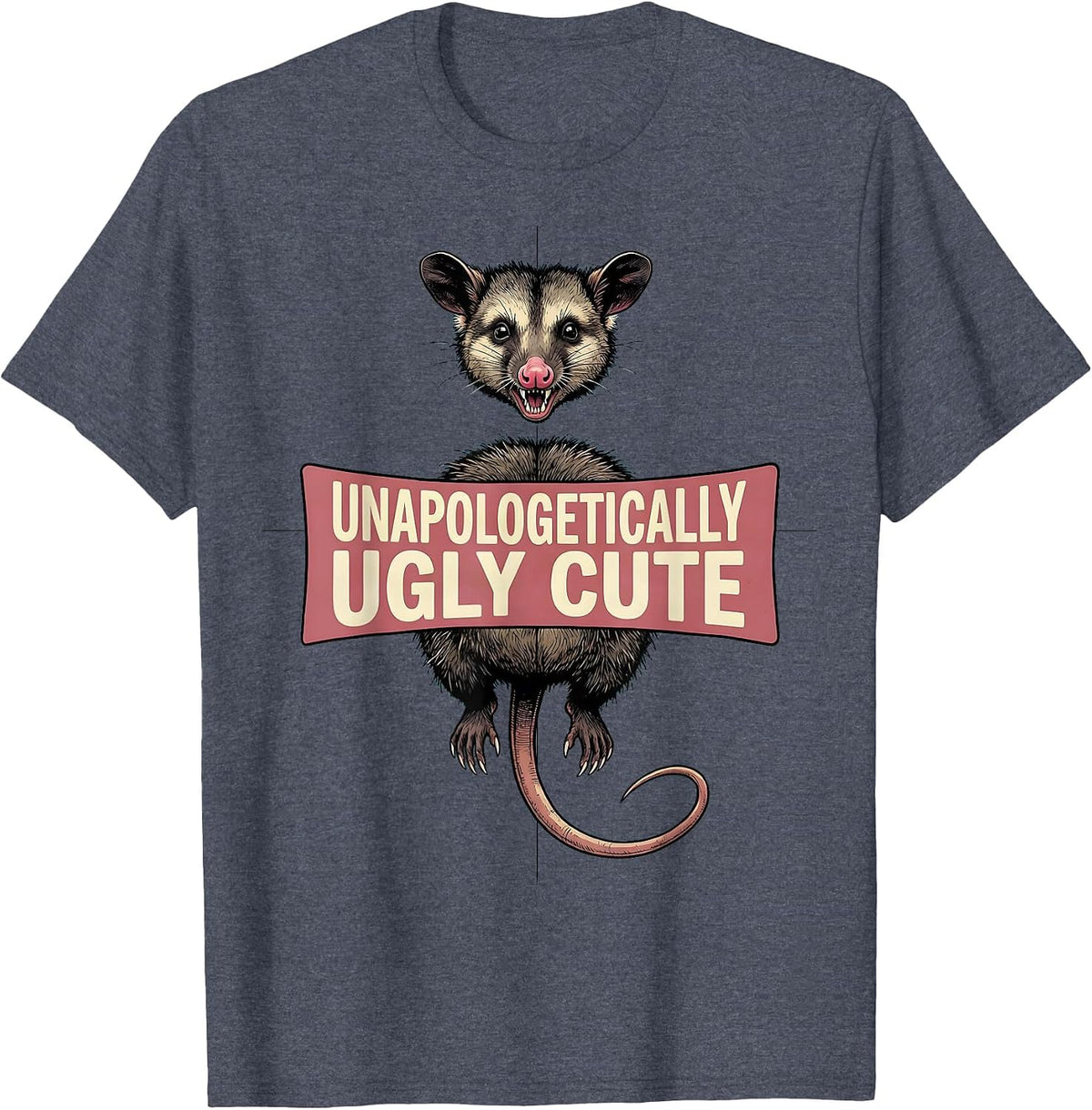 Unapologetically Ugly Cute Opossum Design T-Shirt - Heather Blue