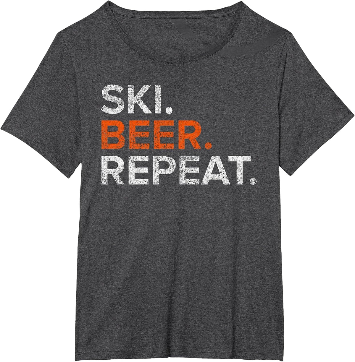 Vintage Ski Beer Repeat Funny Distressed T-Shirt - Dark Heather Grey