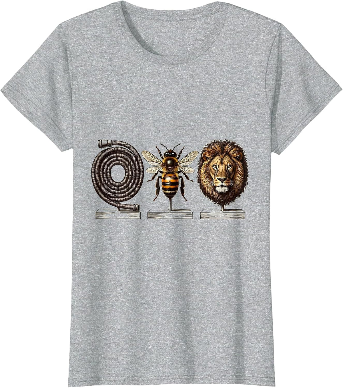 Hose Bee Lion Crosshatch Etching Funny Meme T-Shirt - Heather Grey