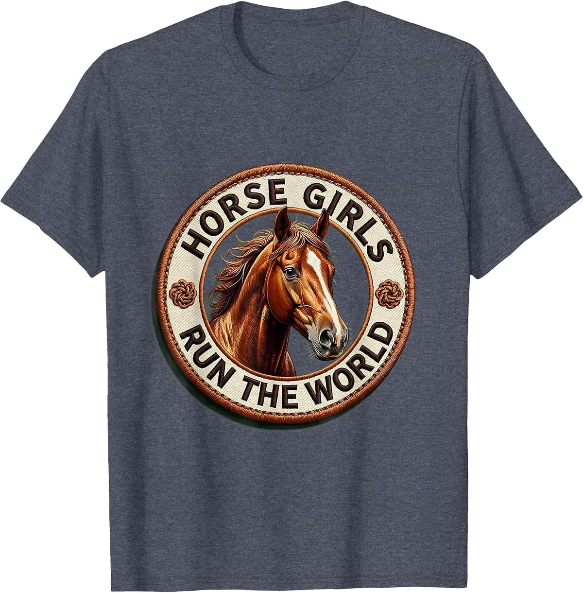 Horse Girls Run The World Equestrian Design T-Shirt - Heather Blue