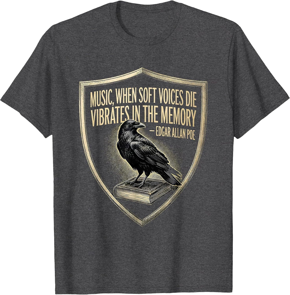 Men's Music Vibrates in Memory Edgar Allan Poe Gothic Literary T-Shirt - Dark Heather Grey