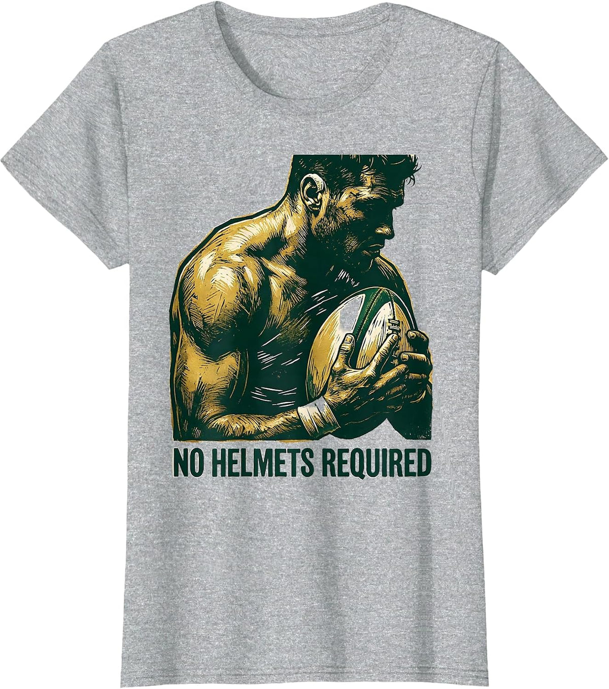 Women's No Helmets Required Linocut South African Rugby Bokke T-Shirt - Heather Grey